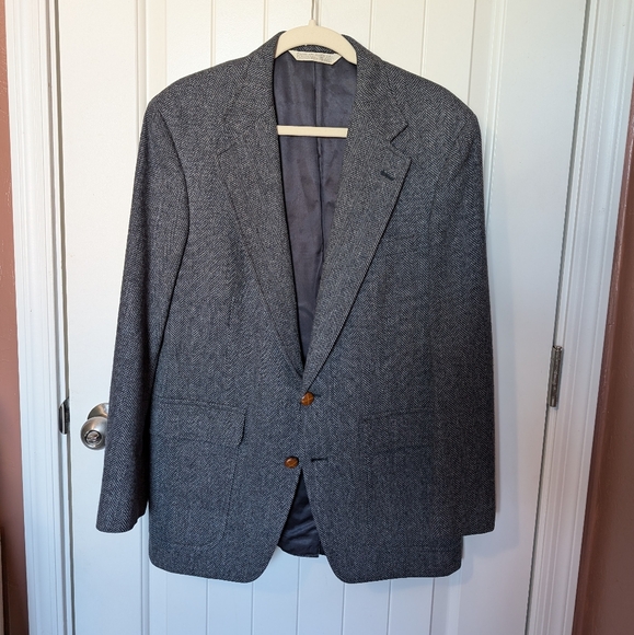 Lands' End Herringbone Selkirk Wool Blazer Men's 39R Blue/White - Picture 1 of 10